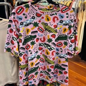 Nooworks Pink Graphic Short Sleeve Tee with Multicolor Pop Art Print